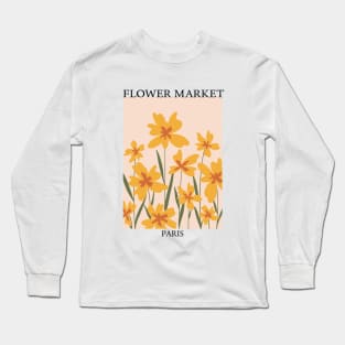 Abstract Flower Market Illustration, Yellow Iris Flower Long Sleeve T-Shirt